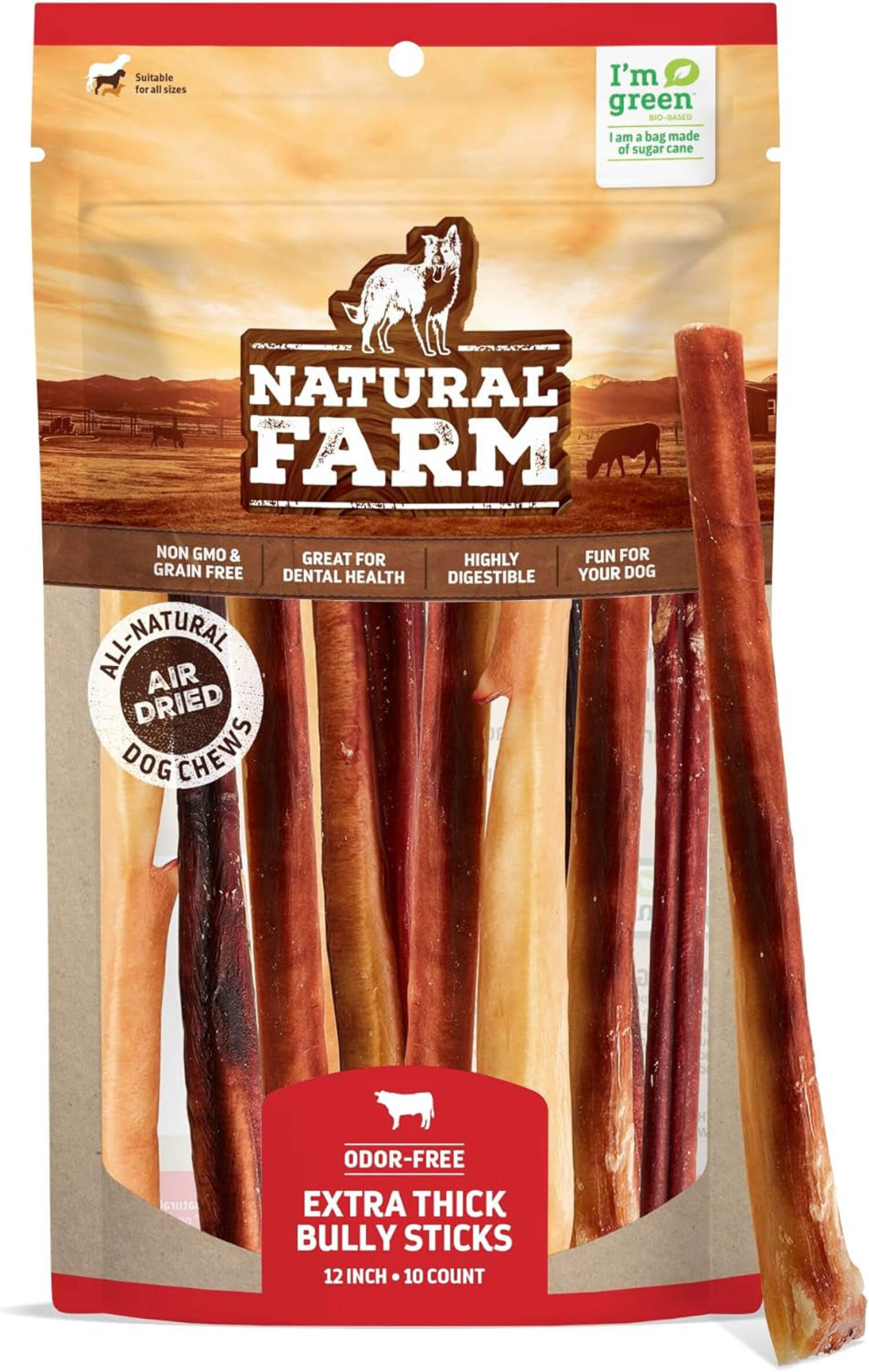 Natural Farm OdorFree Bully Sticks (6 Inch, 20 Pack), 100 Beef Chews