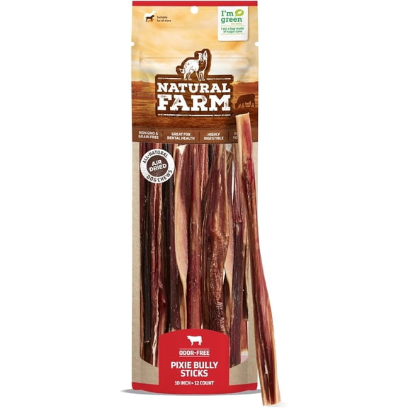 Natural Farm Extra-Thin Bully Sticks for Dogs, 10 Inch, 12 Pack