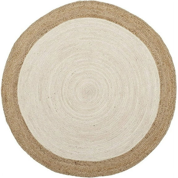 Natural Farmhouse Inner White Jute Round Rug Size 4 x 4 Feet ( 120 cm x 120 cm )
