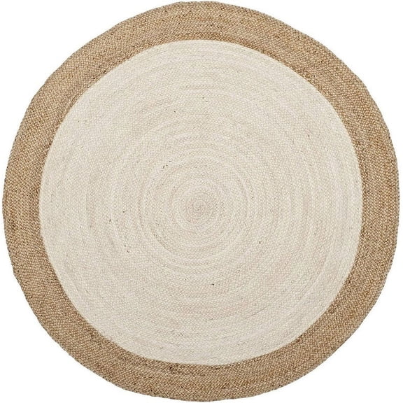 Natural Farmhouse Inner White Jute Round Rug Size 5 x 5 Feet