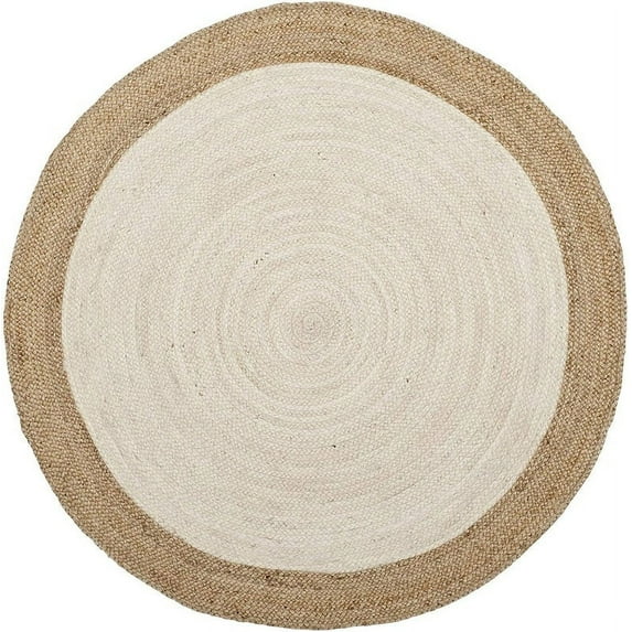Natural Farmhouse Inner White Jute Round Rug Size 8 x 8 Feet