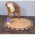 thumbnail image 1 of Natural Farmhouse Jute Round Rug with Black Border Design, Scalloped Round Rug Size 4 x 4 Feet, 1 of 4