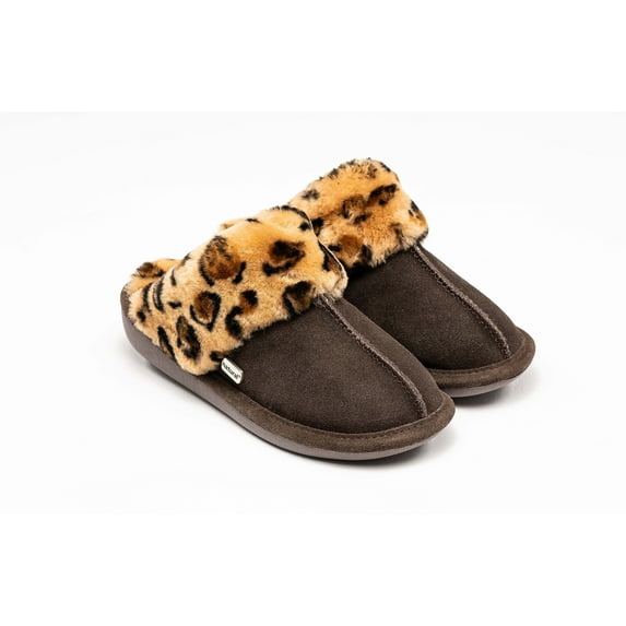 Natural Suede Women Slippers | Leopard/chocolate |8