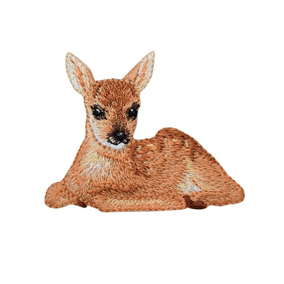Natural Fawn Deer - Laying Down - Iron On Embroidered Applique Patch