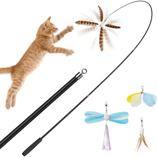 Yirtree Cat Fishing Pole Toy, Retractable wand cat toy with Reel, Cat  Fishing Rod & Feather Toy, Interactive Cat Teaser Wand Toy for Indoor Cats