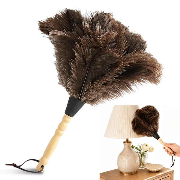 Natural Feather Duster for Cleaning, Electrostatic Dusting Tool, Premium Handheld Dusters with Hanging Loop, Professional Cleaning Brush for Home Office Furniture Keyboard Venetian Blinds