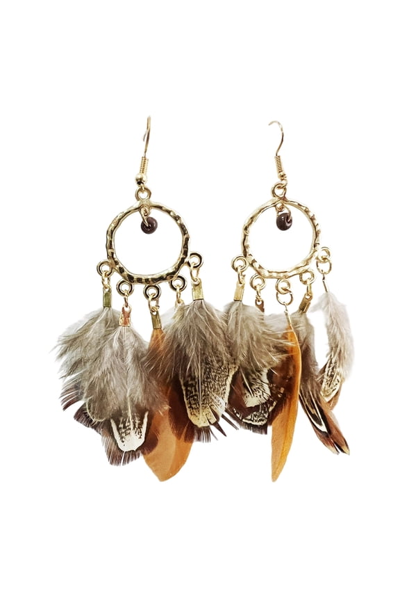 Natural Feathered Dangle Earrings With Colorful Tassels Detailing Handcrafted Lightweight Design Feathered Ear Drops