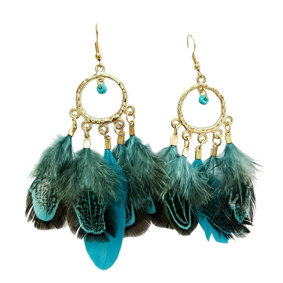 Natural Feathered Dangle Earrings With Colorful Tassels Detailing Handcrafted Lightweight Design Feathered Ear Drops