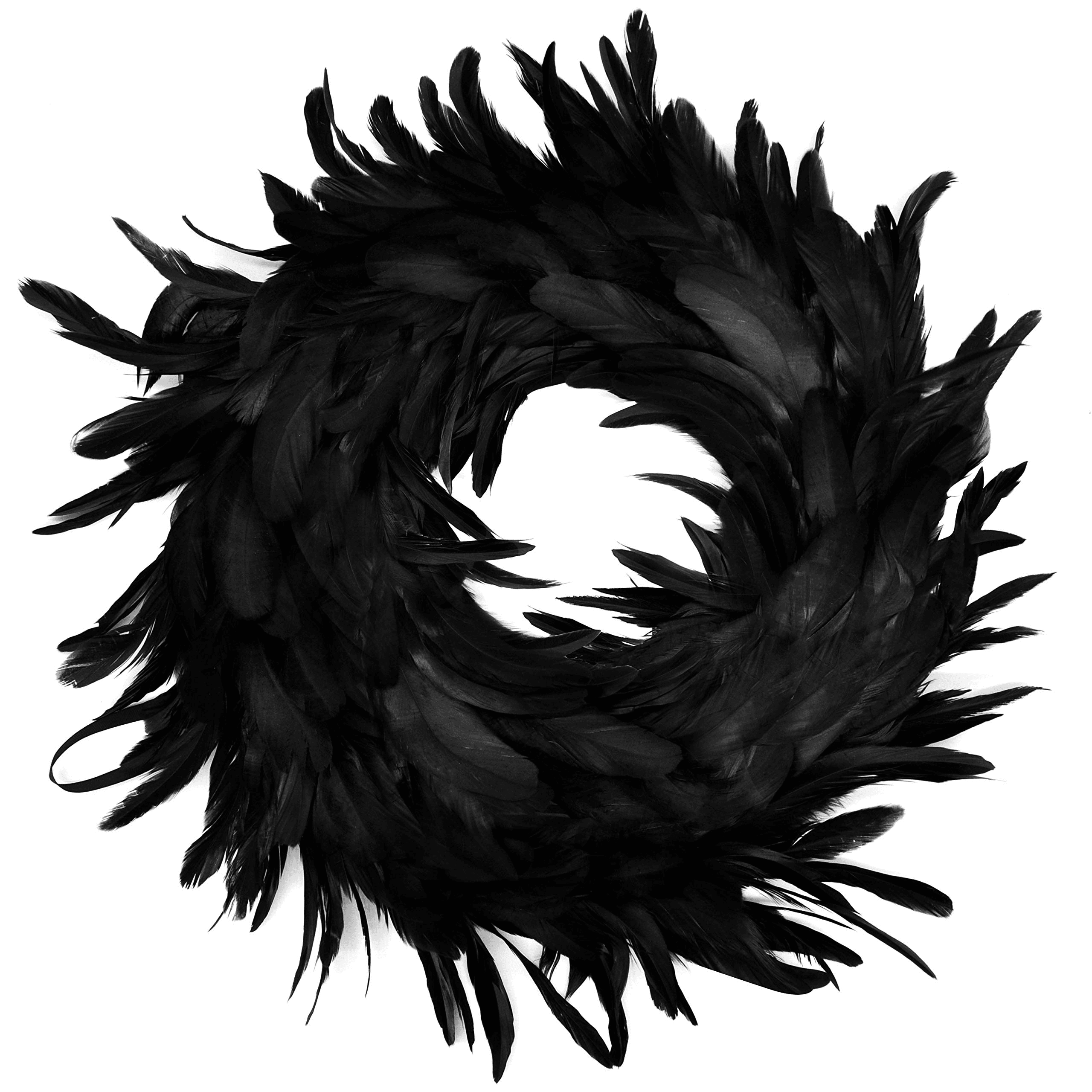 Natural Feathers Wreath 15.7" in Black for Halloween Decorations, Spooky Scene Party Favors, Halloween Photo Props, Trick of Treat, Front Door