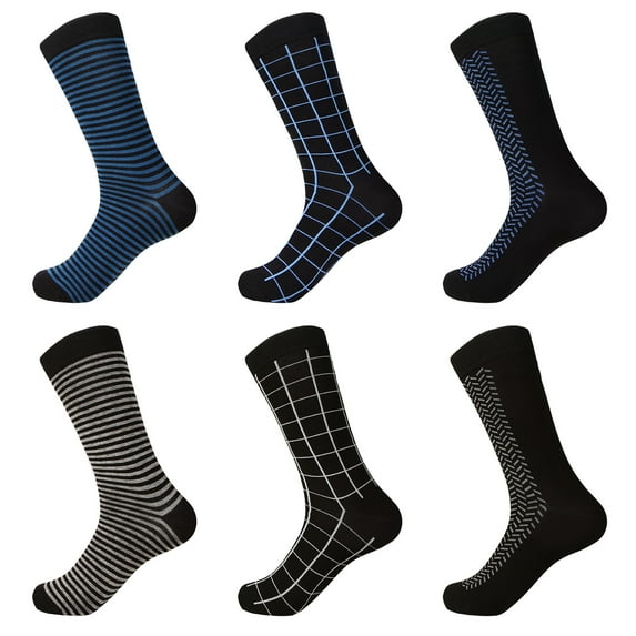 Natural Feelings Men's Pattern Crew Socks, Colorful Striped Cotton Novelty Socks for Men 6 Pack