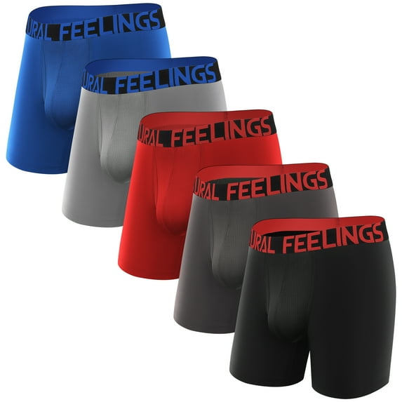 Natural Feelings Men's Quick Dry Sport Boxer Briefs Cool Underwear, 5 Pack, Sizes S-XXL