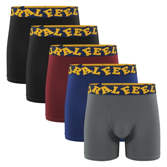Natural Feelings Mens Cotton Boxer Briefs Dailywear Long Leg Male Boxer Shorts, 5 Pack