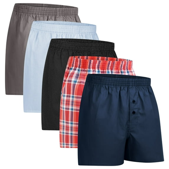 Natural Feelings Mens Underwear Cotton Woven Boxers for Men, 5 Pack, S M L XL XXL