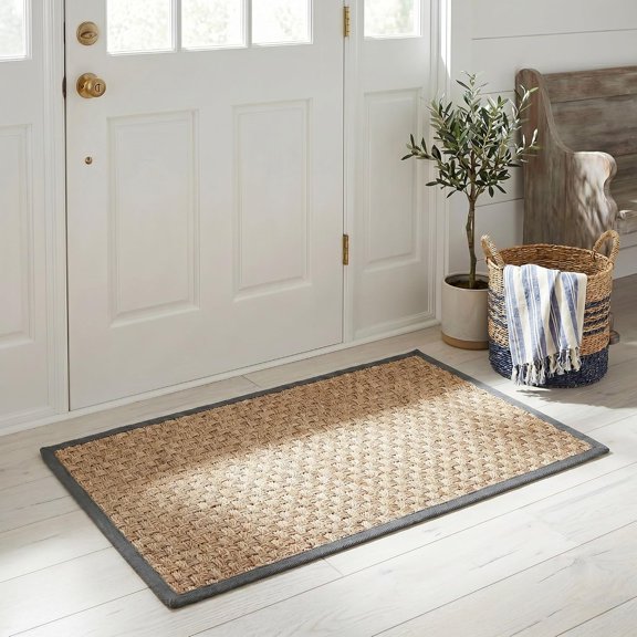 Natural Fiber Collection Area Rug - 2'6" x 4', Natural & Dark Grey, Seagrass, Basketweave Pattern with Border (NF114Q)