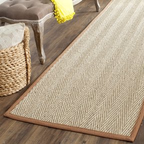 Natural Fiber Collection Runner Rug - 2'6" x 22', Natural & Brown, Seagrass, Herringbone Pattern with Border (NF115B)