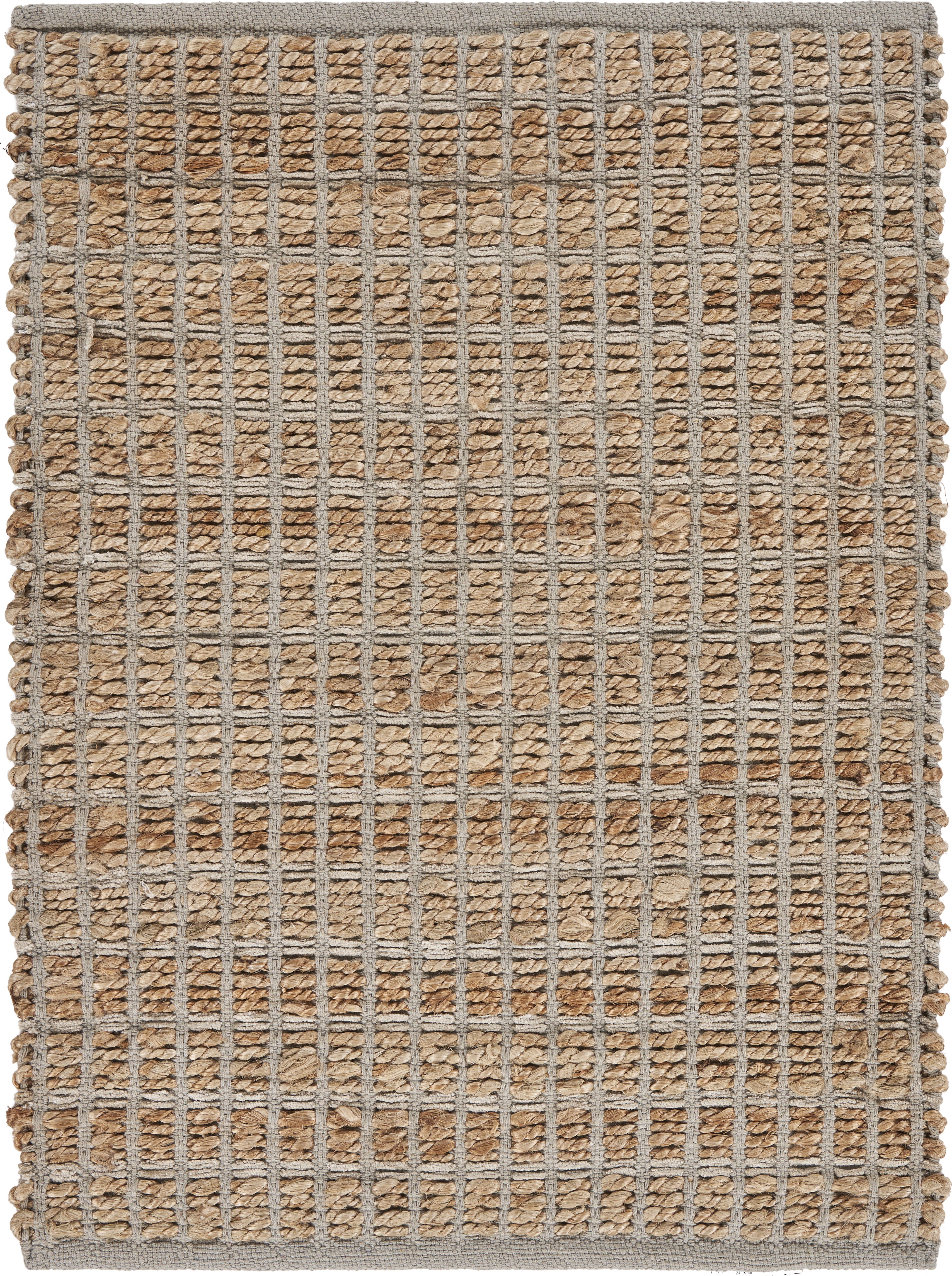 Natural Fiber Gray 8 ft. x 10 ft. Hand Woven / Hand Loomed with Jute & chenille in India Modern Contemporary Geometric Distressed Ikat Coastal Collegiate Kiana Gingham Stripe Indoor Area Rug