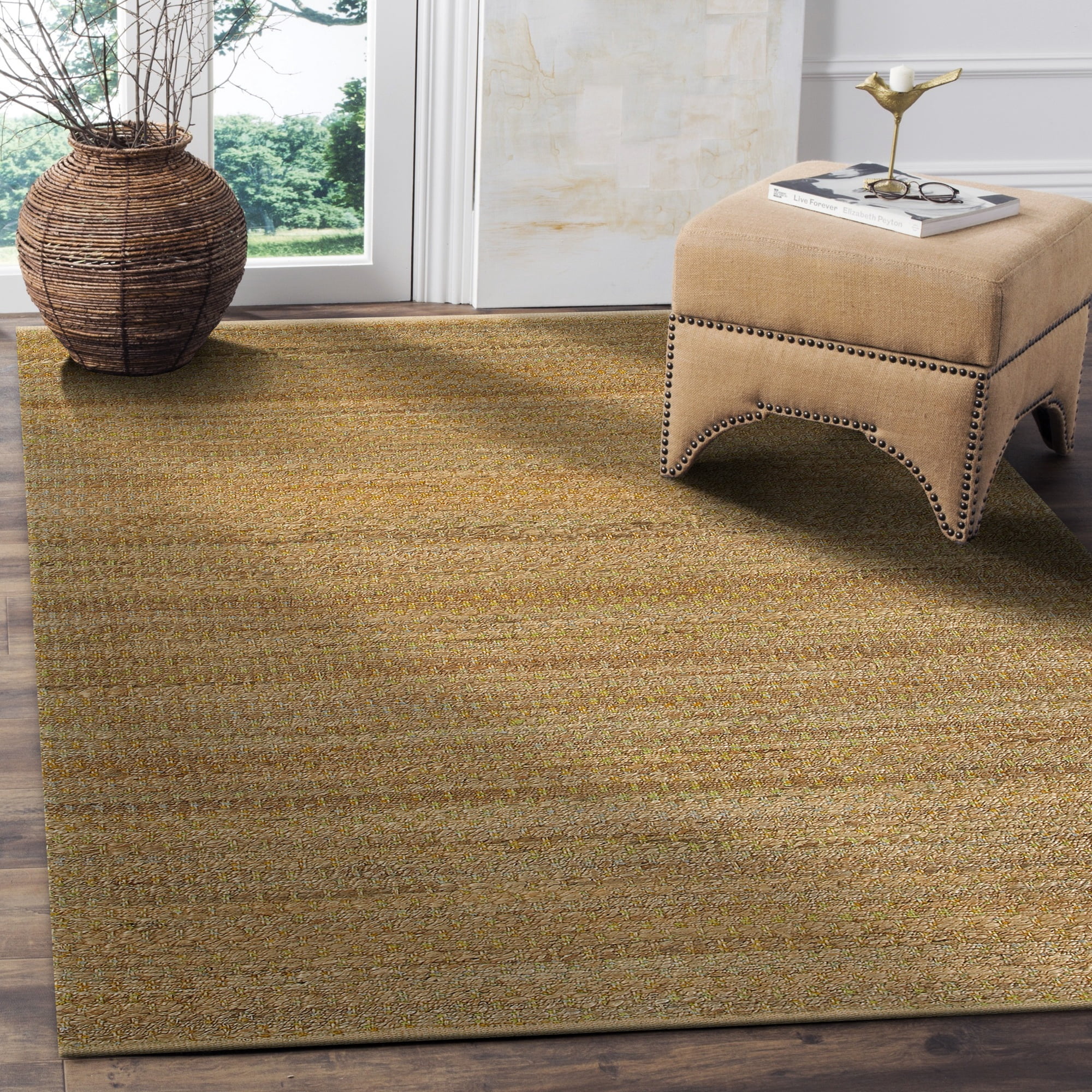 Laddha Home Designs 5' x 7.75' Handwoven Striped Area Throw Rug - Tan and Green