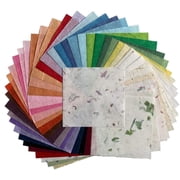 Natural Fiber Mulberry Paper Sheets 6 x 6 Inches, 50 PCS Craft Paper for Origami, Scrapbooking, Card Making, DIY Decoration, Mixed Media ArtMixed Colors Rice Straw etc.,, 6 x 6