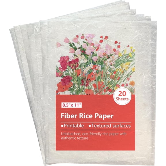 Natural Fiber Rice Paper for Decoupage,Printable Rice Paper for Craft, Mulberry Paper for Writing Painting,Decoupage Craft Supplies,20 Sheets Letter Size 8.5x11inRP-01