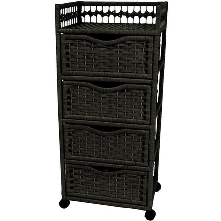 38" Natural Fiber Chest of Drawers on Wheels - Black
