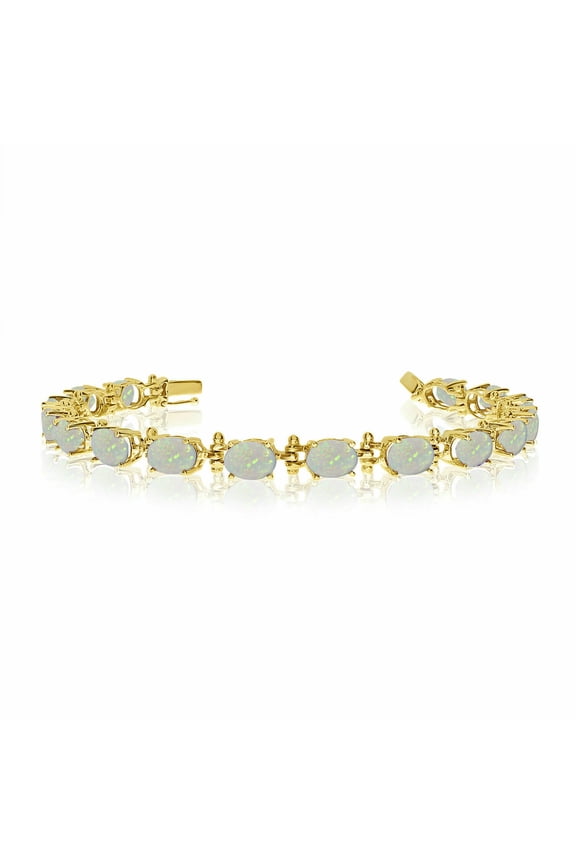 Natural Finest Fire Ethiopian Opal Tennis Bracelet 14K Yellow Gold Girls and Women Bracelet