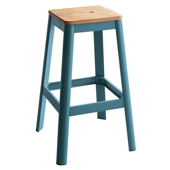 Natural Finish Bar Stool With Teal Metal Legs For Office Rustic In And Dining Room Decor