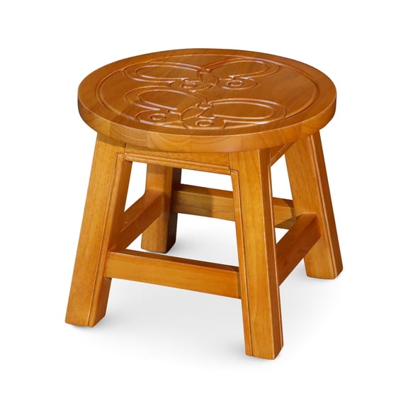 Natural Finish Carved Stool / Suitable as Footrest or Mini Side Table