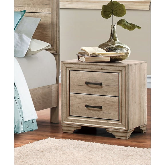 Natural Finish Melamine Laminate 2-Drawer Nightstand / Ideal for Bedroom with Scratch & Stain Resistance