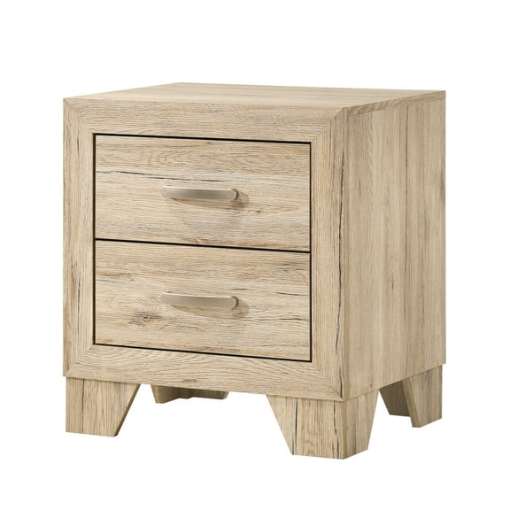 Natural Finish Nightstand - 2 Spacious Drawer Compartments With Feature Glides Construction Sleek Metal Handle Fixture Object Bedroom Large Drawers Extension Elegant