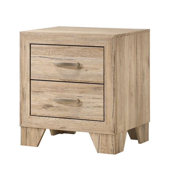 Natural Finish Nightstand - Two Spacious Drawer Spaces With Element 3/4 Extension Glides Framework Metal Handle Ornament Object Article Piece Bedroom 2 Expansive Cabinets Stopper Structure Stylish