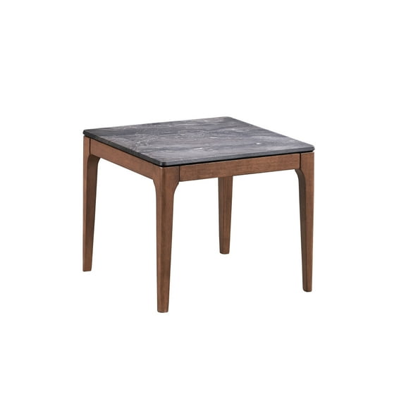 Natural Finish Style ACME Bevis End Table, Engineered Stone & Walnut Finish, 24"L x 24"W x 20"H, for Bedroom/Living Room/Office/Study, Walnut