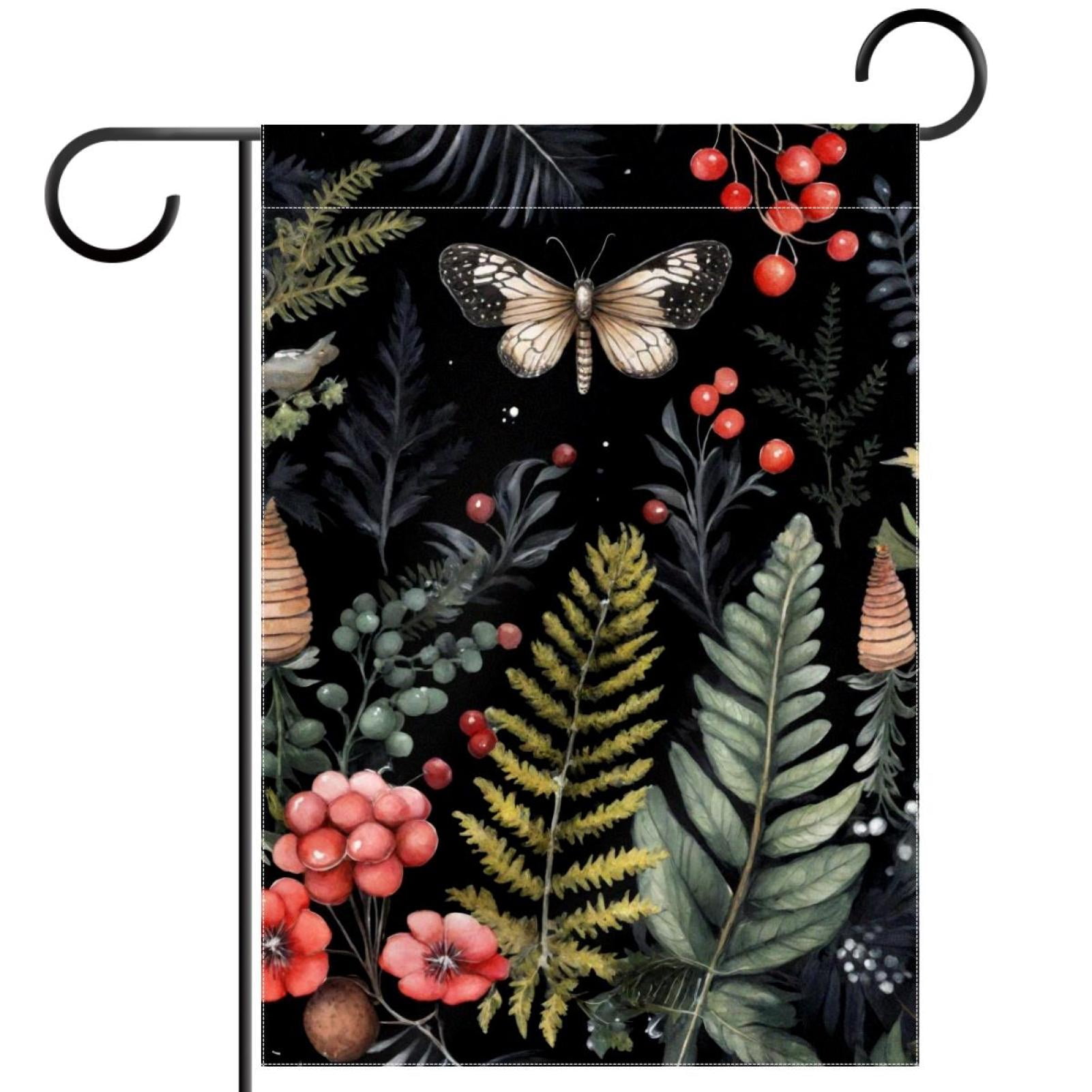 Natural Fir Branches Berries Flowers and Fern Double Sided Garden Flag Decorative Weather Resistant Yard Flag, Large DIY Vertical Flag for Farmhouse Patio Lawn, 28x40 Inch