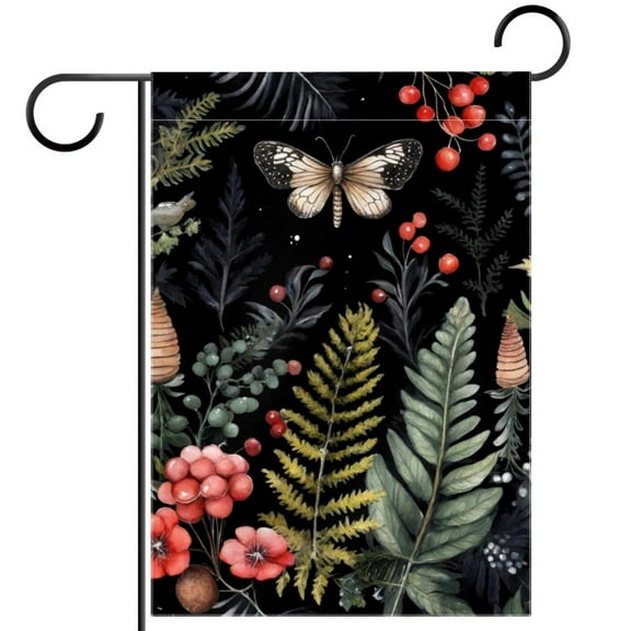 Natural Fir Branches Berries Flowers and Fern Welcome Garden Flags, 12 x 18 Inch Double Sided Outdoor Yard Flags Waterproof For Home Outside Patio Lawn Porch