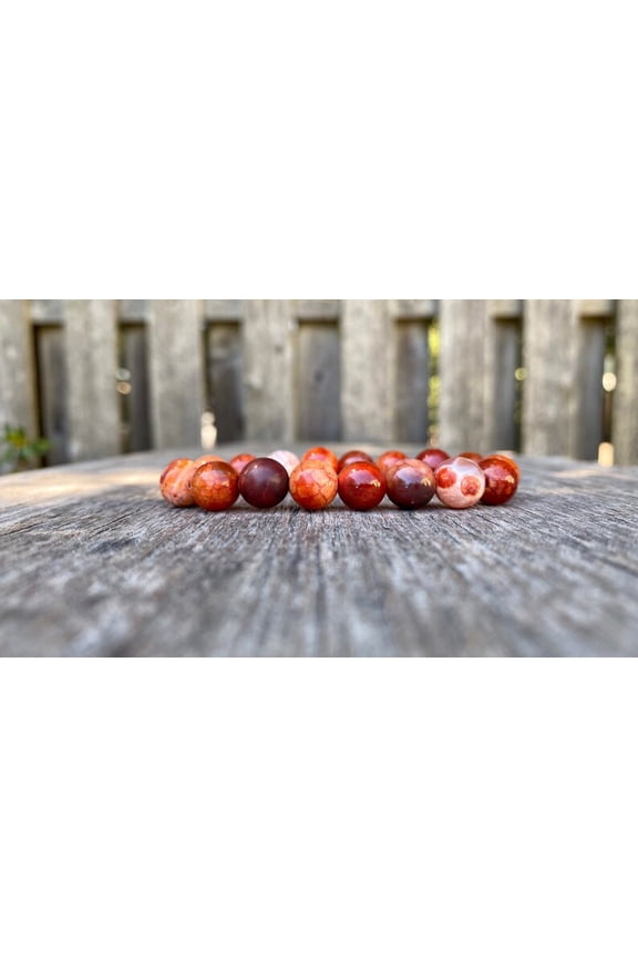 Natural Fire Agate 10mm Round Shape Smooth Cut Beads Stretchable Bracelet for Men & Women.