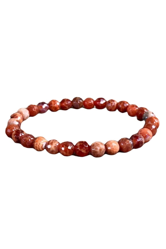 Natural Fire Agate 6mm Round Shape Smooth Cut Beads Stretchable Bracelet For Men & Women. Unisex Bracelet