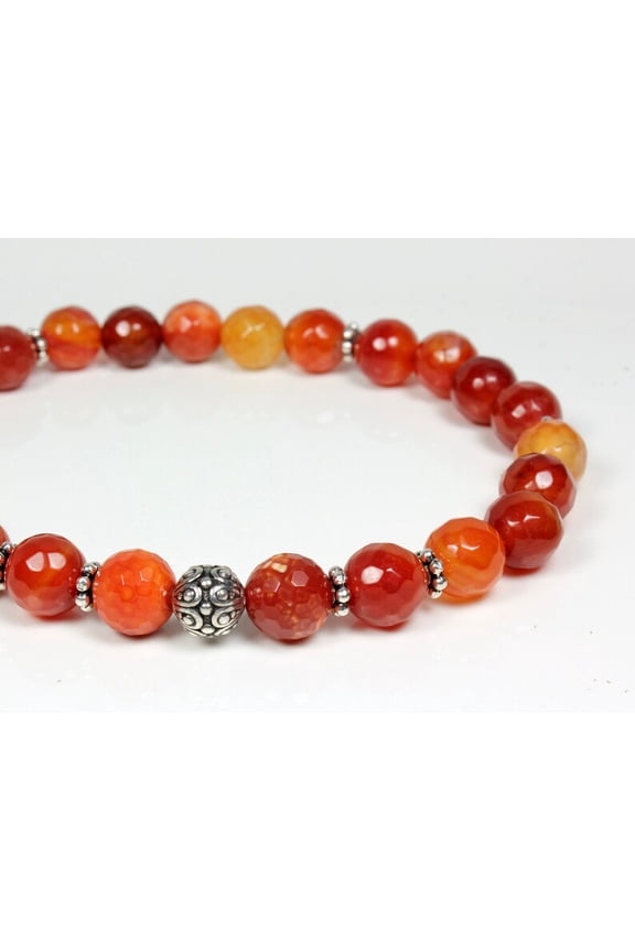 Natural Fire Agate 8mm Round Shape Faceted Cut Beads Stretchable Bracelet for Men & Women.
