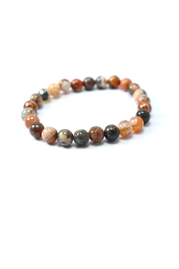 Natural Fire Agate 8mm Round Shape Smooth Cut Beads Stretchable Bracelet for Men & Women.