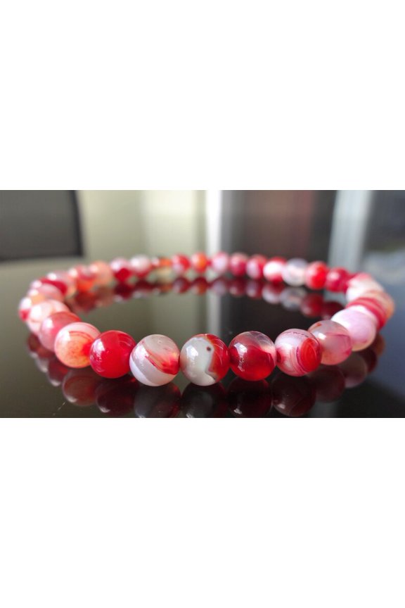 Natural Fire Agate 8mm Round Shape Smooth Cut Beads Stretchable Bracelet for Men & Women.
