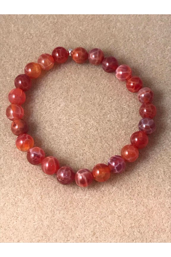 Natural Fire Agate 8mm Round Shape Smooth Cut Beads Stretchable Bracelet for Men & Women.
