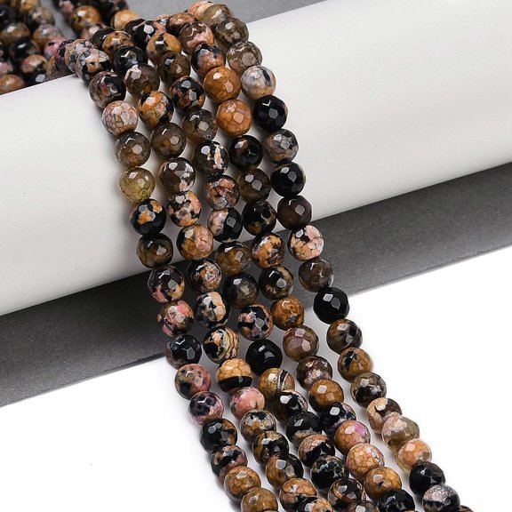 Natural Fire Agate Beads Strands Dyed Heated Round Faceted Peru 5.5~6mm Hole: 1mm 66pcs/strand 14.37''~14.57''(36.5~37cm)