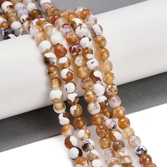 Natural Fire Agate Beads Strands Dyed Heated Round Faceted Sandy Brown 5.5~6mm Hole: 1mm 66pcs/strand 14.37''~14.57''(36.5~37cm)