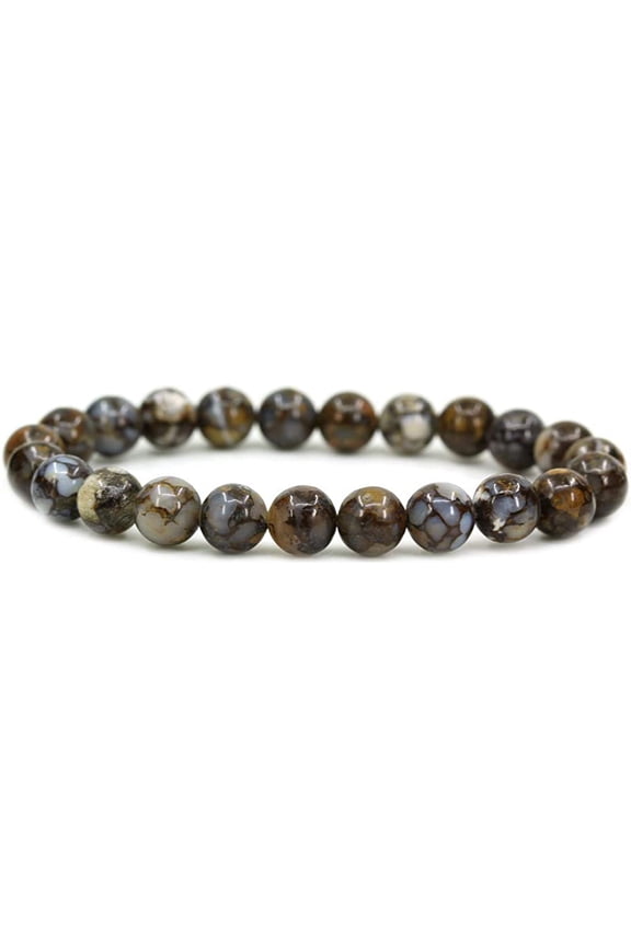 Natural Fire Lace Opal Gemstone 8mm Round Beads Elastic Bracelet 7" Unisex
