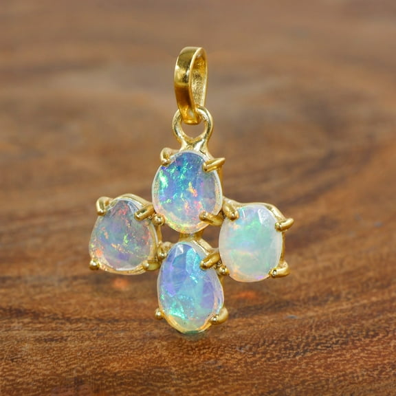Natural Fire Opal Four Stone Pendant