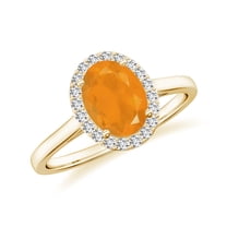 Natural Fire Opal Halo Engagement Ring with Moissanite in Yellow Gold Plated/ 925 Sterling Silver| Oval Shaped October Birthstone, Birthday, Anniversary, Wedding Jewelry, Ring Size 5