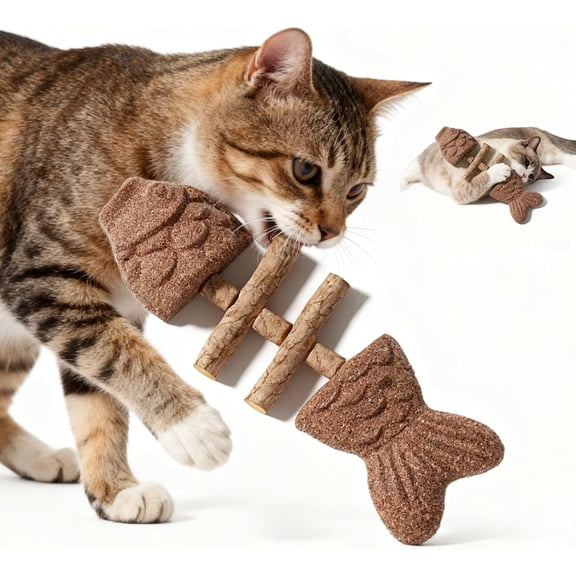 Natural Fishbone Cat Dental Toy, 7In Cat Chew Toy with Catnip & Natural Silvervine, Healthy Teeth Cleaning Dental Chew for Indoor Cats and All Cat Breeds with Edible Design