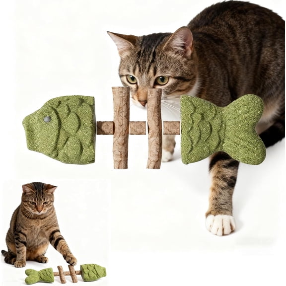 Natural Fishbone Cat Dental Toy, 7In Cat Chew Toy with Catnip & Natural Silvervine, Healthy Teeth Cleaning Dental Chew for Indoor Cats and All Cat Breeds with Edible Design