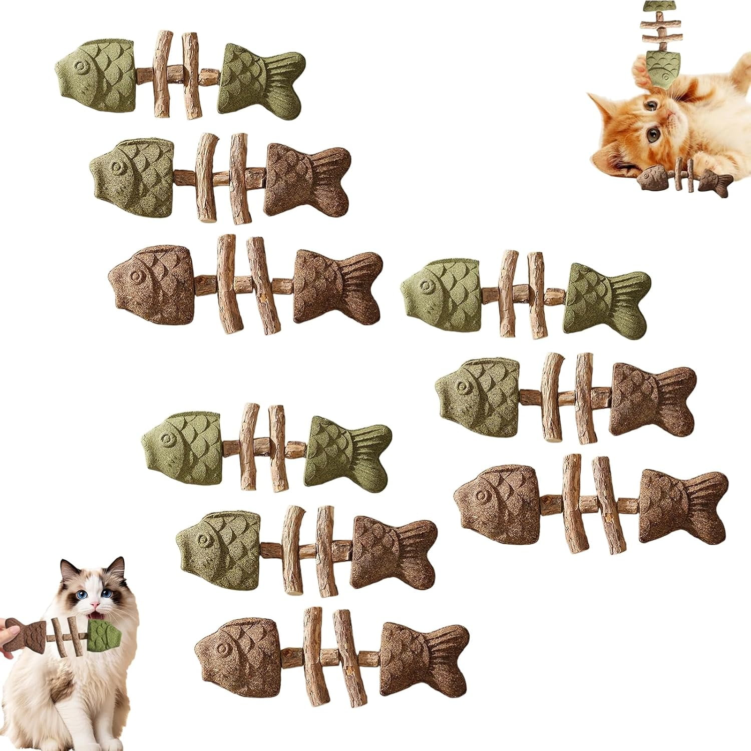 Natural Fishbone Cat Dental Toy, - Fix Your Cat’s Dental Health,, Interactive Kitten Chew Playthings, Pets Cat Chew Stick Toys, for Cats Teeth Cleaning (3PCS)