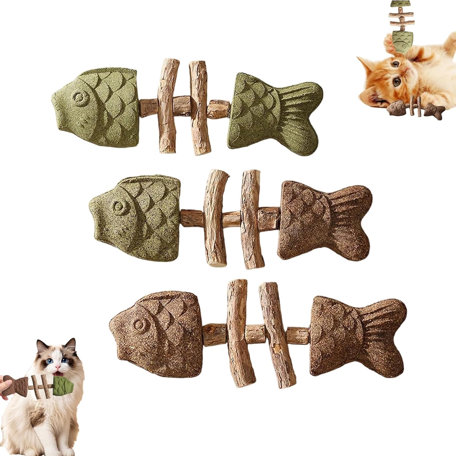 Natural Fishbone Cat Dental Toy, - Fix Your Cat’s Dental Health,, Interactive Kitten Chew Playthings, Pets Cat Chew Stick Toys, for Cats Teeth Cleaning (3PCS)