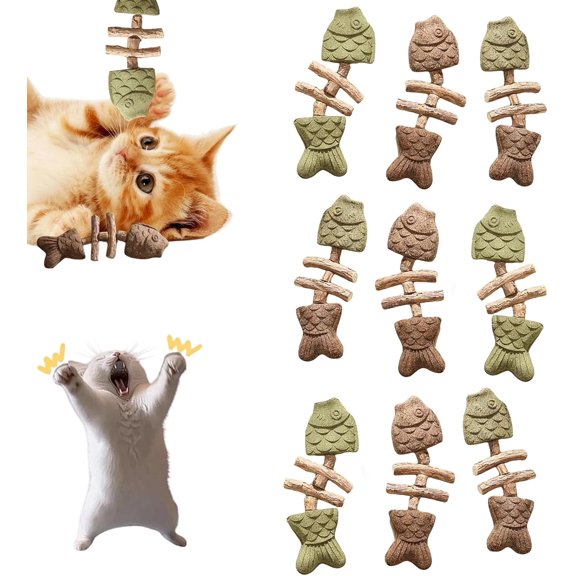 Natural Fishbone Cat Dental Toy, Natural Cat Dental Toy, Fishbone Silvervine Chew Toys, Play, Clean, Enrich, Scratch & Bite Resistant