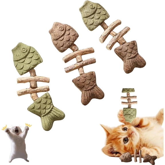Natural Fishbone Cat Dental Toy, Natural Cat Dental Toy, Fishbone Silvervine Chew Toys, Play, Clean, Enrich, Scratch & Bite Resistant